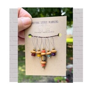 Handmade Knitting Stitch Markers Colorful Beaded Set of 5 Gold Multicolo…